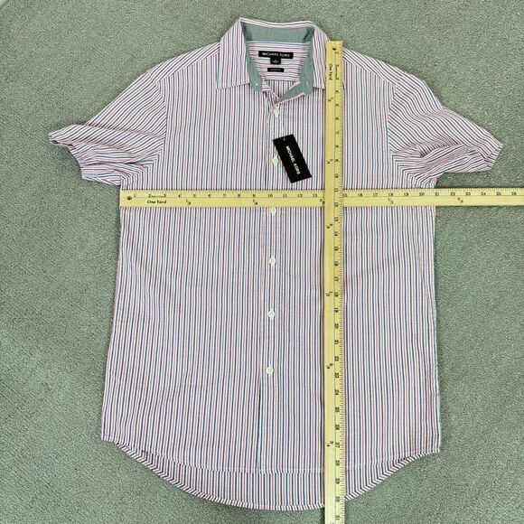 Michael Kors Seersucker Stripe Button Up Shirt Red White Blue Small Short Sleeve - Picture 10 of 11